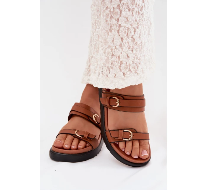 Dámské platformové nazouváky s pásky a zlatými sponami Camel Rirea