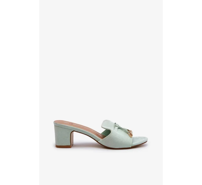 Dámske papuče s vysokým podpätkom z eko semišu, mätová Yemenna