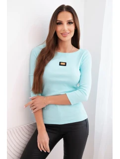 Dámská pruhovaná halenka s rukávem 3/4 a ozdobnou nášivkou mátová