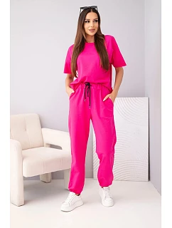 Dámsky bavlnený set: blúzka s krátkym rukávom a tepláky fuchsiová