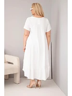 Dámske plus size šaty s krátkymi rukávmi a volánom z ľahkej viskózy bielej farby