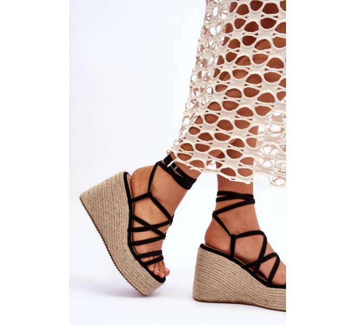 Skórzane Sandałki Na Koturnie Czarne Margaritt Skórzane Sandałki Na Koturnie Czarne Margaritt