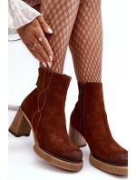 Kůže Botky Dámské Na Sloupku Hnědé Lemar model 21635979 - Boto