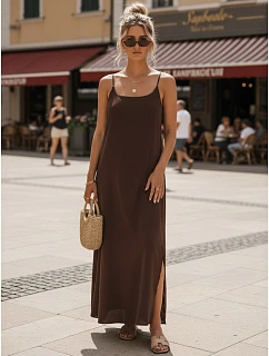 Dámske letné maxi šaty s viskózou, čokoládová farba, FashionStreet EY2662