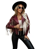 model 21337606 Krátká bunda s třásněmi z měkké ekokůže vínová - numoco basic