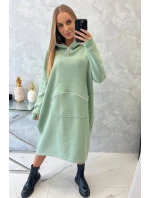 Zateplené šaty s kapucí tmavě mátové Zateplené šaty s kapucí tmavě mátové