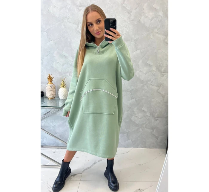 Zateplené šaty s kapucí tmavě mátové Zateplené šaty s kapucí tmavě mátové