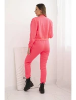 Dámska bavlnená trojdielna súprava s mikinou, topom a teplákmi ružová neónová Dámska bavlnená trojdielna súprava s mikinou, topom a teplákmi ružová neónová