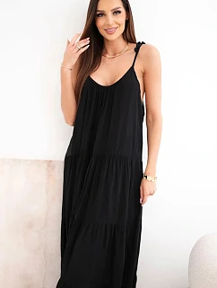 Dámske viskózové šaty na zaväzovacie ramienka čierne