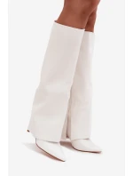 Ocieplane Kozaki Na Szpilce Z Wywiniętą Cholewką Białe Tamonia Ocieplane Kozaki Na Szpilce Z Wywiniętą Cholewką Białe Tamonia