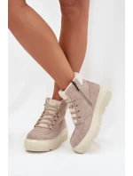 Zamszowe Śniegowce Damskie Z Kożuszkiem Na Platformie Vinceza 95354 Beżowe
