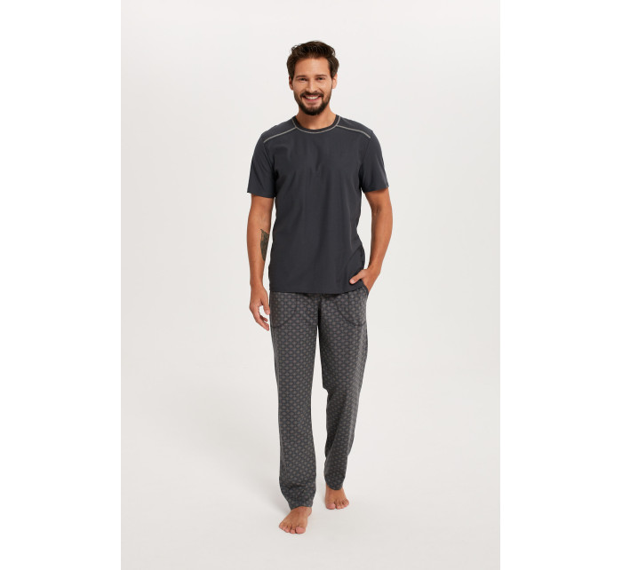 Pánske pyžamo Abel, krátky rukáv, dlhé nohavice - grafit/potlač