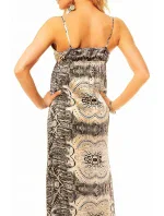 Letné dámske šaty s elegantným potlačou dlhé čierno-ecru - Farebná / S - SWEEWE