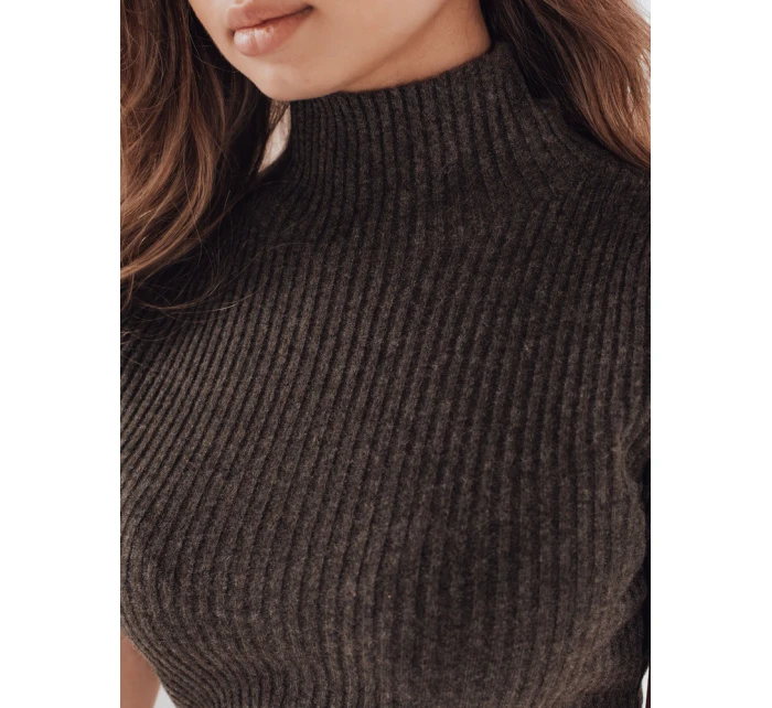 Dámský žebrovaný svetr s krátkým rukávem hnědý Dstreet model 21991056 - FashionStreet