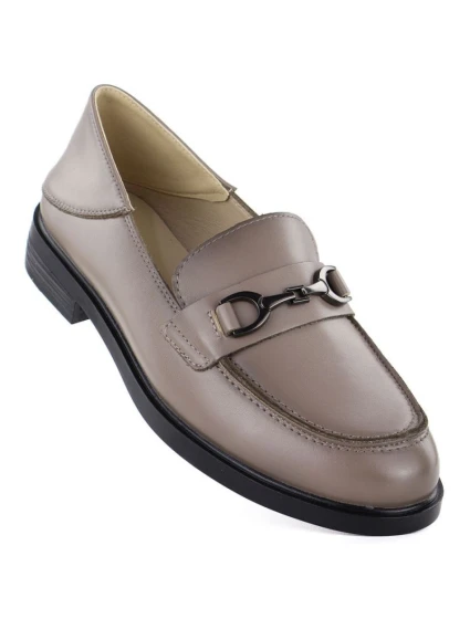 Dámské kožené polobotky mokasíny béžové model 22015081 - VINCEZA Dámské kožené polobotky mokasíny béžové model 22015081 - VINCEZA