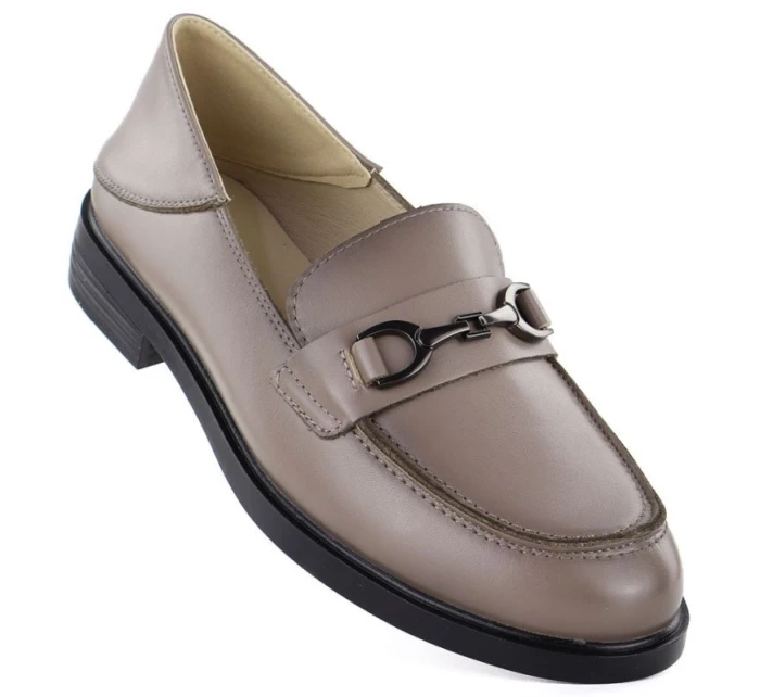 Dámské kožené polobotky mokasíny béžové model 22015081 - VINCEZA Dámské kožené polobotky mokasíny béžové model 22015081 - VINCEZA