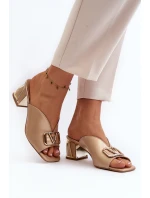 Eleganckie Klapki Damskie Na Obcasie Laura Messi 2771 Złote