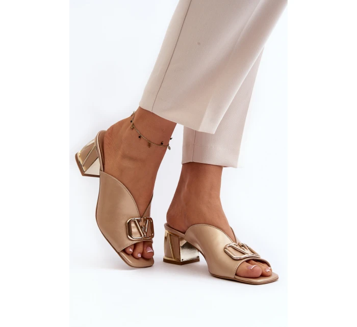 Eleganckie Klapki Damskie Na Obcasie Laura Messi 2771 Złote