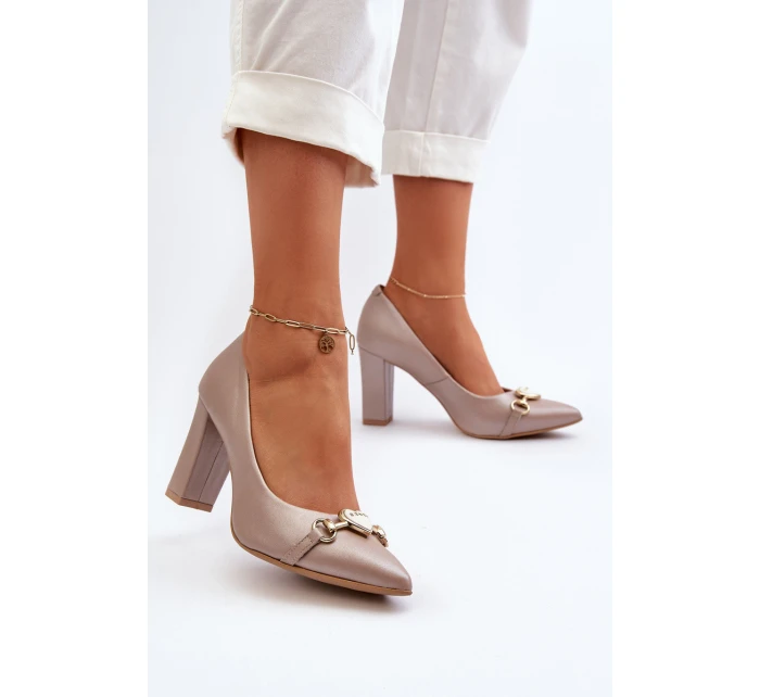 Lodičky s perlami a podpatkem ze kůže model 21652581 - Zazoo