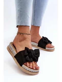 Damskie Klapki Na Platformie Z Kokardą Czarne Aflia