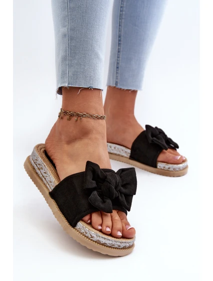 Damskie Klapki Na Platformie Z Kokardą Czarne Aflia Damskie Klapki Na Platformie Z Kokardą Czarne Aflia