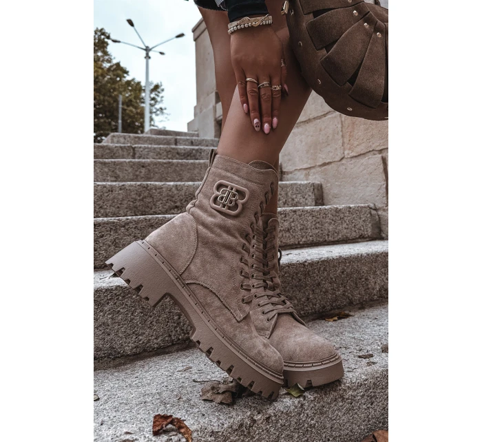 Dámské workery boty s ozdobným zateplené béžové model 21715364 - Boto