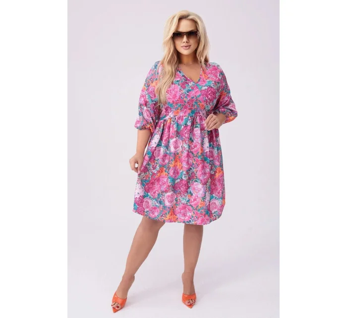 Ružové a zelené dámske letné kvetinové šaty (8276) Ružové a zelené dámske letné kvetinové šaty (8276)