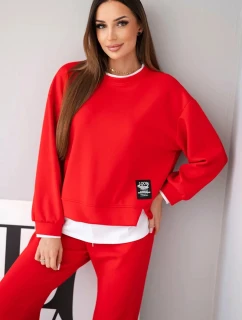 Dámska súprava maslovej farby s voľnou mikinou a teplákmi červená