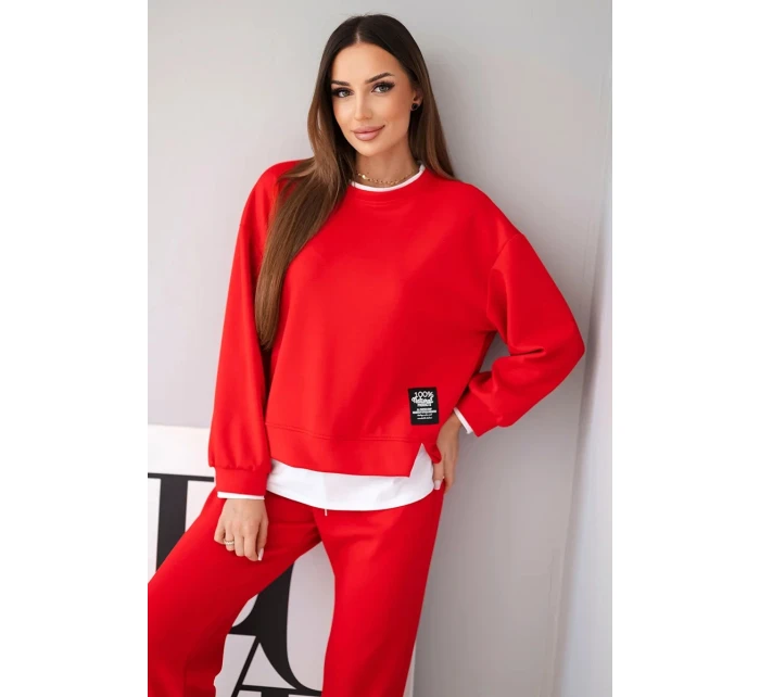 Dámska súprava maslovej farby s voľnou mikinou a teplákmi červená Dámska súprava maslovej farby s voľnou mikinou a teplákmi červená