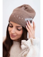 Dámská zimní vlněná čepice s ozdobnými krystalky K399 černá