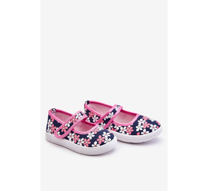 Dziecięce Baleriny W Kwiatuszki Granatowo-Różowe Noah Dziecięce Baleriny W Kwiatuszki Granatowo-Różowe Noah