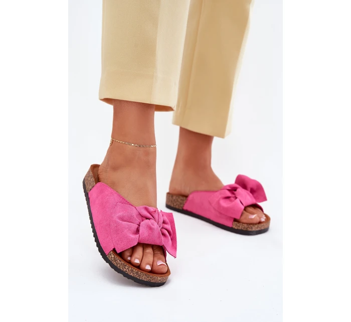 Klapki Damskie Na Korkowej Podeszwie Kokardką Fuksja Seressa
