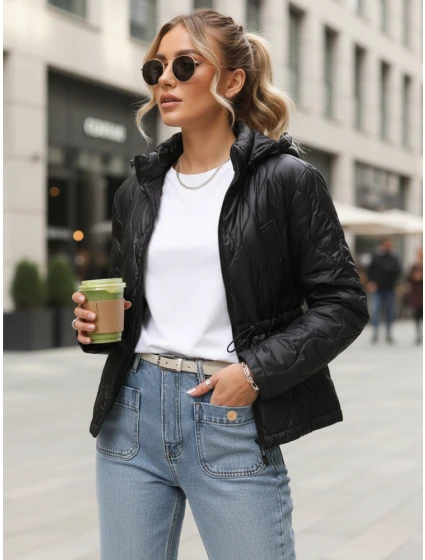 Dámská prošívaná bunda s kapucí černá Dstreet model 21995842 - FashionStreet