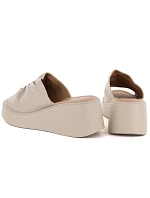 Dámske kožené žabky na platforme béžové Vinceza 66949