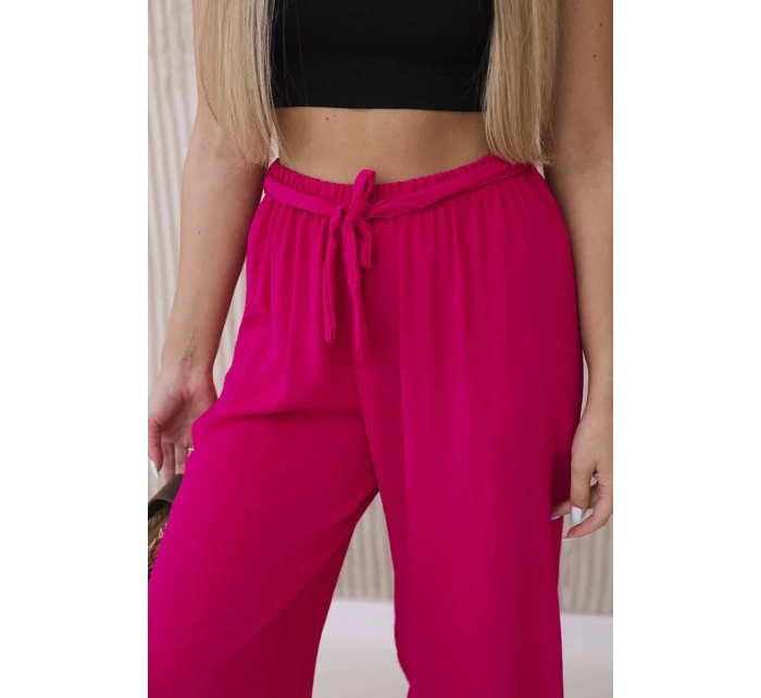 Široké nohavice do pása fuchsiovej farby