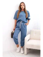 Dámsky viskózový set s krátkymi rukávmi a nohavicami denim melier Dámsky viskózový set s krátkymi rukávmi a nohavicami denim melier