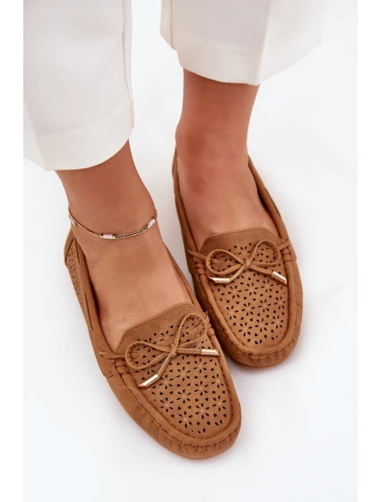 Mokasyny Damskie Z Ażurowym Wzorem I Wiązaniem Camel Mirisa