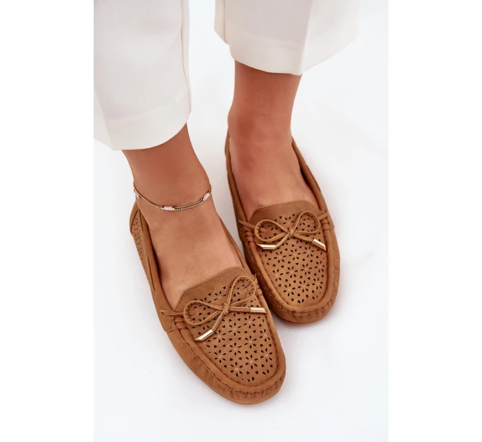 Mokasyny Damskie Z Ażurowym Wzorem I Wiązaniem Camel Mirisa