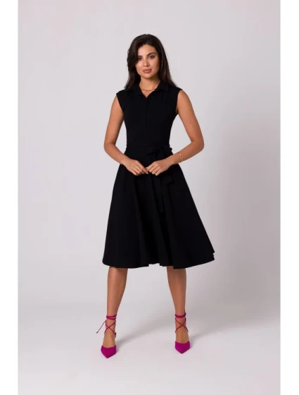 B261 Bavlnené šaty vo fitted strihu - čierne B261 Bavlnené šaty vo fitted strihu - čierne