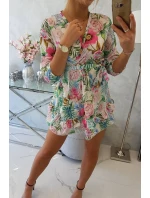 Kvetinové šaty s viazaním v páse ecru Kvetinové šaty s viazaním v páse ecru