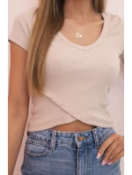 Dámska pruhovaná blúzka s krátkym rukávom do V béžová Dámska pruhovaná blúzka s krátkym rukávom do V béžová