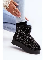 Śniegowce Damskie Na Platformie Zdobione Cekinami Czarne Silmo Śniegowce Damskie Na Platformie Zdobione Cekinami Czarne Silmo