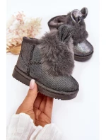 Dziecięce Śniegowce Ocieplane Futerkiem Z Uszkami Szare Betty Dziecięce Śniegowce Ocieplane Futerkiem Z Uszkami Szare Betty