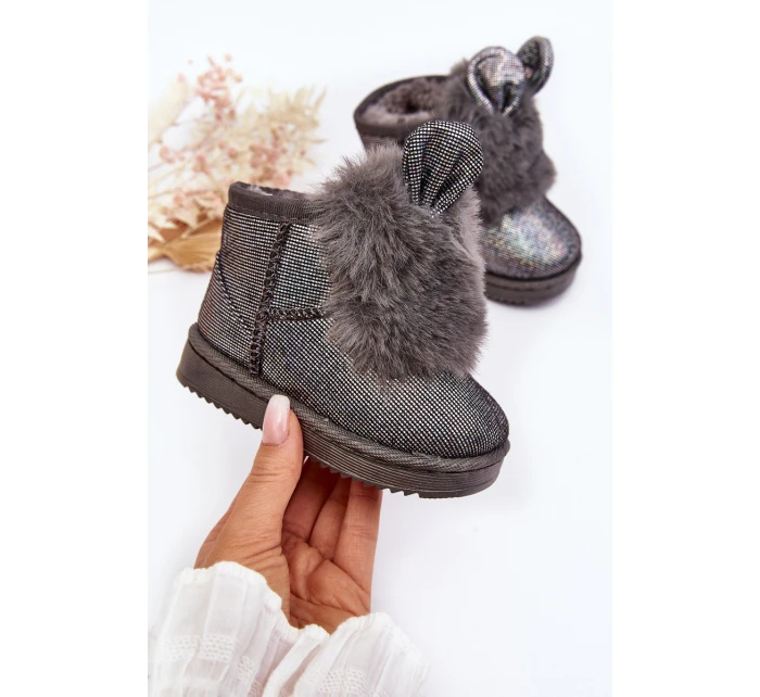 Dziecięce Śniegowce Ocieplane Futerkiem Z Uszkami Szare Betty Dziecięce Śniegowce Ocieplane Futerkiem Z Uszkami Szare Betty