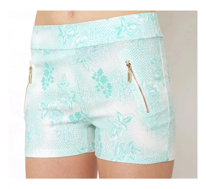 Dámske bavlnené elastické šortky BLACK & FISH zdobené zipsami korálová / mint / béžová - BLACK & FISH