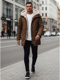 Pánská zimní bunda parka s kapucí tmavě béžová Dstreet model 21995071 - FashionStreet