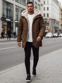 Pánska zimná bunda parka s kapucňou tmavo béžová FashionStreet TX4964z