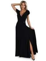 411-12 CRYSTAL lesklé dlhé šaty s výstrihom - BLACK 411-12 CRYSTAL lesklé dlhé šaty s výstrihom - BLACK