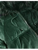 Tmavě zelená dámská manšestrová bunda s kapucí model 21242242 - Libland Tmavě zelená dámská manšestrová bunda s kapucí model 21242242 - Libland