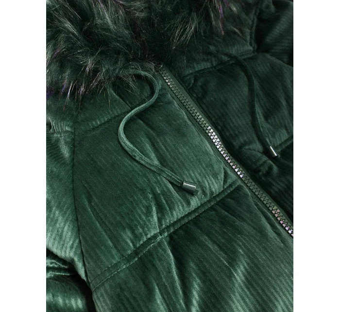 Tmavě zelená dámská manšestrová bunda s kapucí model 21242242 - Libland Tmavě zelená dámská manšestrová bunda s kapucí model 21242242 - Libland